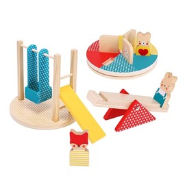 Petit Collage: At the Park Wooden Playset - Wooden Playset for ages 12mo+ - Includes 4 Moveable Park Rides and 3 Animal Characters - Made with FSC Wood - Makes a Great Gift Idea
