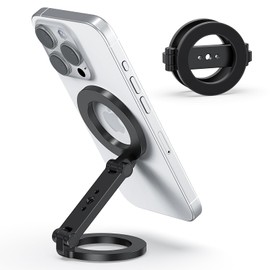 VRIG Smartphone Stand, Double-Sided Magnet, Foldable, Metal, One-Handed Operation, Tabletop, Kitchen, Gym, Refrigerator, Car Holder, 360 Degree Rotation, Free Angle, Dual Joint Adjustment, Thin Design