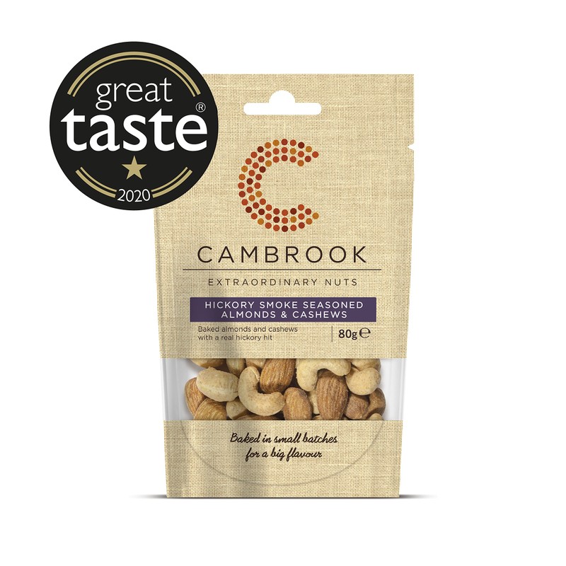 Cambrook - Hickory Smoke Seasoned Almonds & Cashews, 80g Bag