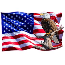 American Flag with Bald Eagle Decal, Patriotic USA Flag Decal (36" x 24")