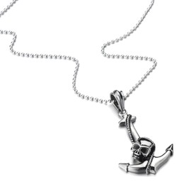 Mens Skull Marine Anchor Pendant Necklace Stainless Steel with 23.4 in Ball Chain