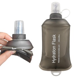 AXEN 250ml Soft Flask TPU Foldable Running Hydration Flask, Soft Collapsible Water Bottle for Hydration Pack Cycling Marathon Running Hiking, Grey