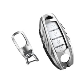 DEGEMEEN Zinc Alloy Key fob Cover,Key Case, Compatible for Nissan Altima Maxima Rogue Armada Pathfinder & Infiniti EX FX QX(Siliver)
