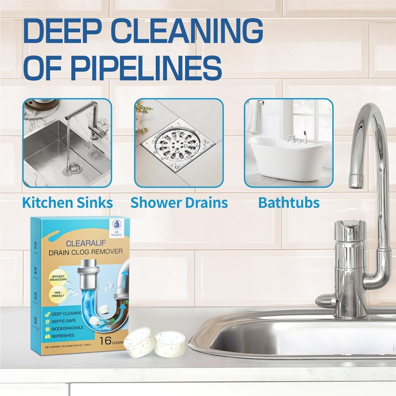 CLEARALIF Drain Clog Remover and Cleaner, 16 Pack, Unscented, Drain