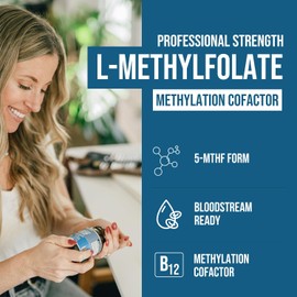 L Methyl Folate 15mg Plus Methyl B12 Cofactor – High Potency, Active 5-MTHF Form - Supports Mood, Methylation, Cognition – Bioactive Forms of Vitamin B9 & B12 (60 Capsules – 60 Servings)