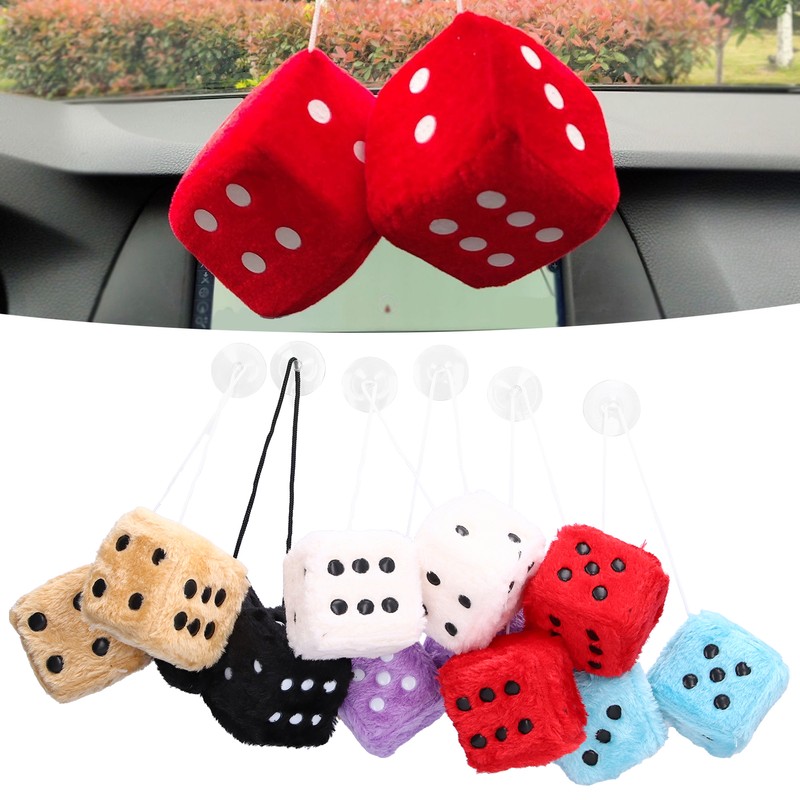 6 Pairs Car Rearview Mirror Hanging Plush Dice with Dots