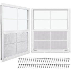 Tandefio 2 Pcs 18'' x 23'' White Shed Window Transom Windows for Chicken Coop with Tempered Glass and Screen Household Windows with Vertical Slider and Screws for Mobile Home Sheds Barns