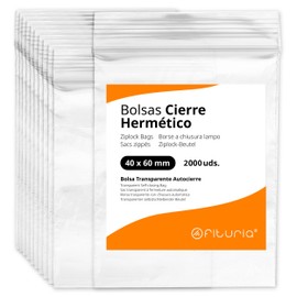 Airtight Plastic Clear Bags Ideal for Freezing Food, Document Storage, Reusable and Storage Bags, Opituria (2000 Bags, 40 x 60 mm)