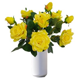 ATFL Fake Flowers, Yellow Rose,6 Pcs Faux Silk Real Touch Moisturizing Artificial Rose Flowers for Decoration DIY, Wedding Party, Home Office Decoration and Dining Table Centerpiece (6, Yellow)
