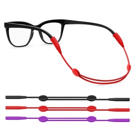 FOFALY Glasses Strap 3Pcs, No Tail Adjustable Extended Sunglasses Strap For Sports, Eyeglasses Holder Around Neck, Eyewear Rope Retainer, Glasses Chain For Men, Women (Black, Red, Purple, 15.5 inches)