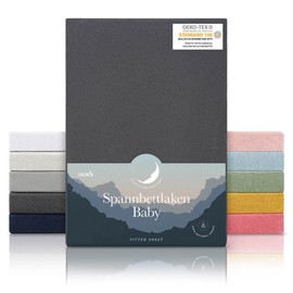 Laleni Jersey Fitted Sheet for Side Bed, Oeko-Tex Certified Bassinet/Pram Fitted Sheet, 100% Cotton, Baby Bed Linen, 55 x 90 cm, Set of 2, Anthracite