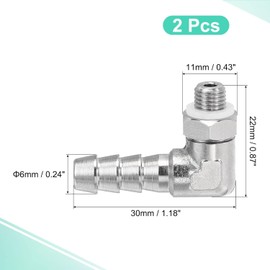 TA-VIGOR 2Pcs Nickel-Plated Copper Hose Barb Fitting Elbow 6mm Barbed M6 x 0.75 Male Thread Right Angle Pipe Connector with Washer