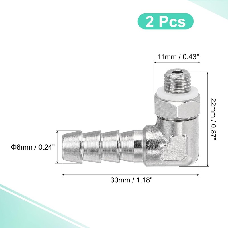 TA-VIGOR 2Pcs Nickel-Plated Copper Hose Barb Fitting Elbow 6mm Barbed