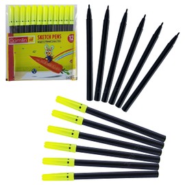 Colouring Felt Tip Pens, BLACK, Pack of 12, Felt Pens for Arts Crafts Activities, Draw Sketch Mark Write, iZOFAX Black Ball Pen