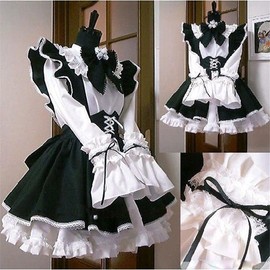 Yusat Women's Maid Outfit Anime Long Dress Black and White Apron Dress Cosplay Costume Four Seasons