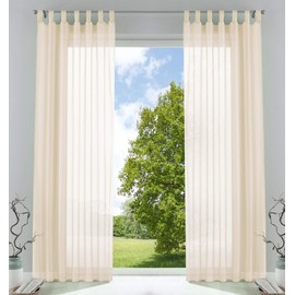 61000CN Set of 2 Transparent Curtains for Living Room Voile Tab-Top Curtain with Lead Band Closure