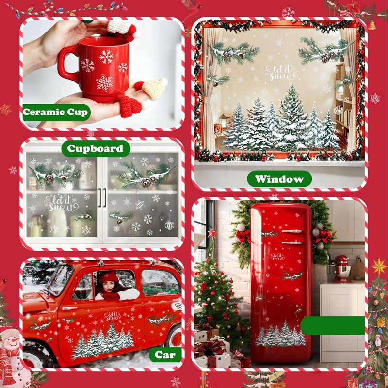 Joeyan Christmas Tree Window Clings Decoration, 9 Sheets Double-Sided Décor