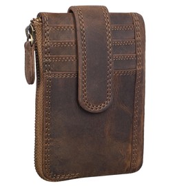 STILORD 'Archer' Vintage Leather Key Folder Mini Card Wallet Small Wallet RFID Small Purse Key Case Organiser Key Ring, Medium - Brown, Retro