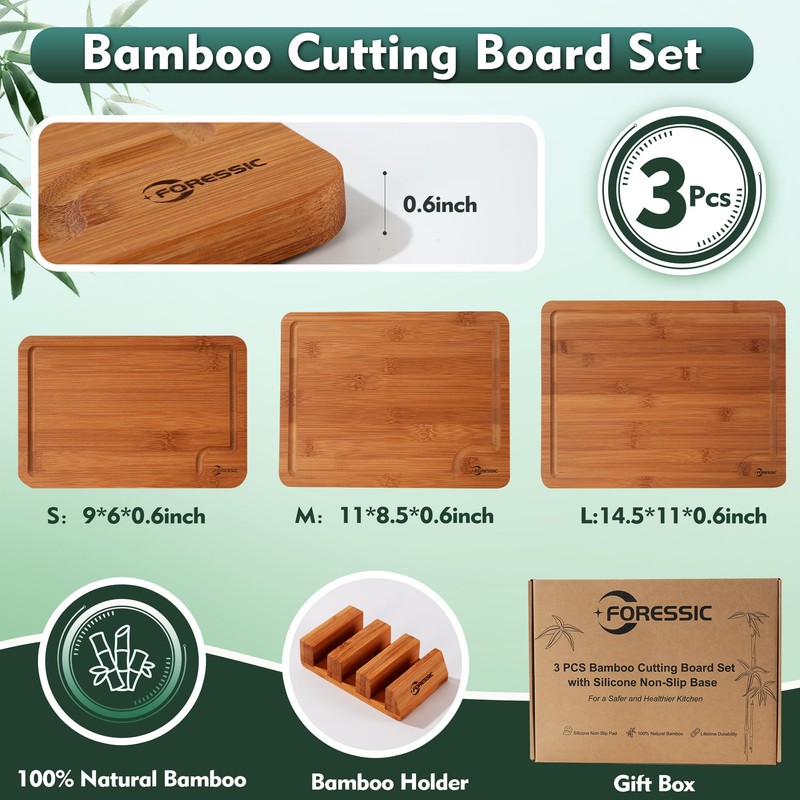 Bamboo Cutting Board, Non Slip Wood Cutting Boards for Kitchen