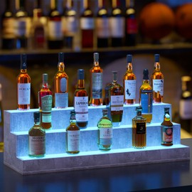 37-Inch LED Lighted Wood Panel Style Bar Display Shelves for Home Furniture Liquor Bottle Display with Remote Control Grey ColorSize: 37.4*12.2*11inch, color: LIGHT GRAY