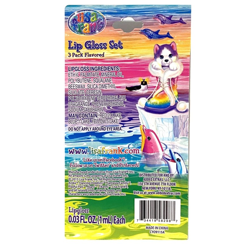 Lisa Frank Lipgloss 3 Pack Flavored Lip Gloss Blueberry Watermelon