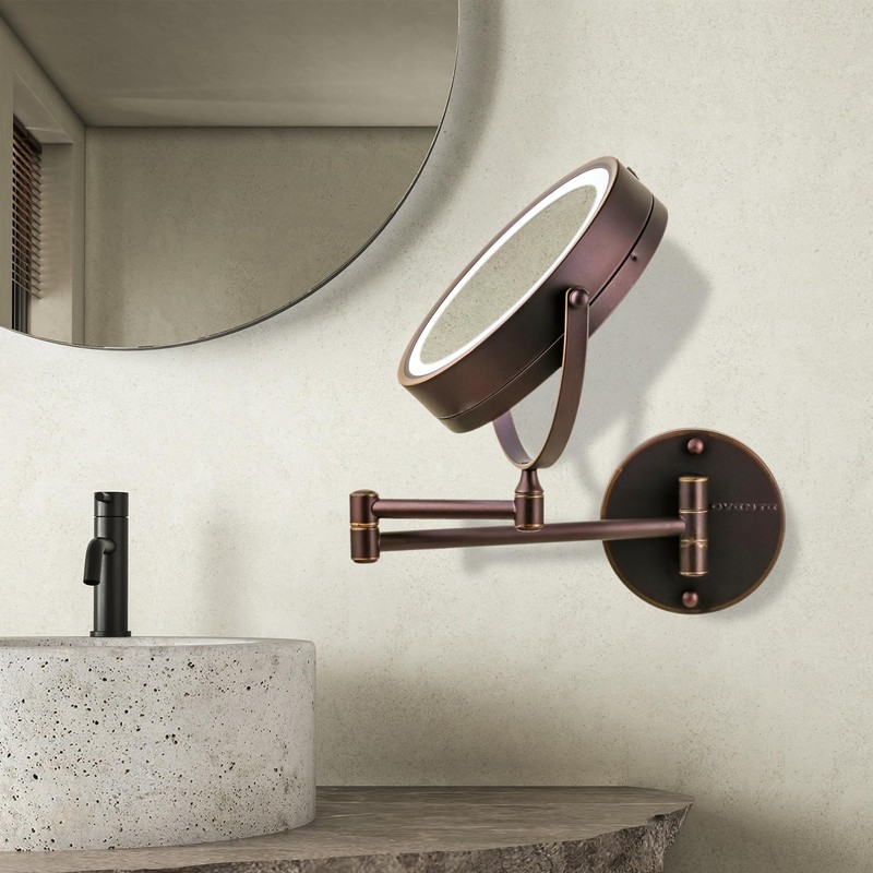OVENTE Wall Mounted Lighted Makeup Mirror, 7" Double Sided 1X/10X