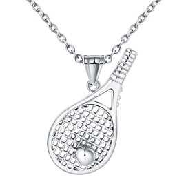 INFINIONLY Creative Men's Stainless Steel Tennis Racket Necklace Fashion Women's Chains with Pendant with 55 cm Chain Fashion Boys Teenager Decoration 4.4 x 3.5 cm Pendant, Stainless Steel