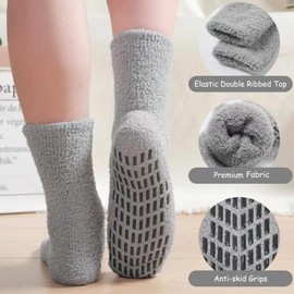 Mens Slipper Fluffy Socks, MH MOIHSING 5 Pairs Bed Cosy Warm Thermal Socks for Men with Grippers, Winter Fleece Slipper Socks Hospital Cozy Comfy Fuzzy Socks Non-Slip Thick for Home Sleeping