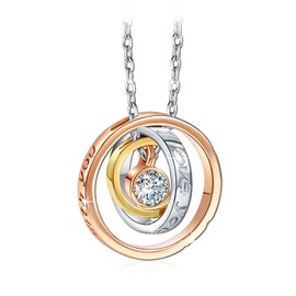 OUTLETISSIMO® ET33 Women's Necklace I Love You Mom Mama I Love You Mom, 3 Rims and White Zirconia, Metal, Cubic Zirconia