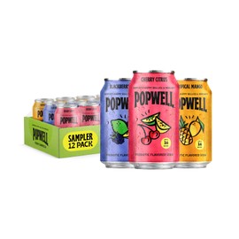 Popwell Variety Pack Better-For-You Prebiotic Soda, with 6g Fiber, 1g Sugar, Vitamins and Immunity Support, 12 fl oz, 12 count (Blackberry Lime, Cherry Citrus, Tropical Mango)