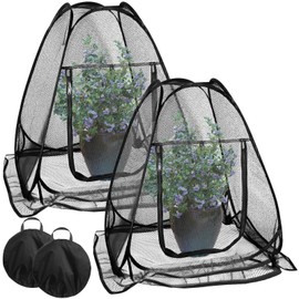 2 Pack Pop-up Gardening Net Cover, 28 x28 x 32 Inch Pest Guard Cover, Each Bird Plant Tent Cover with 4 Stakes, Plant Gardening Net for Vegetables Fruits Flowers