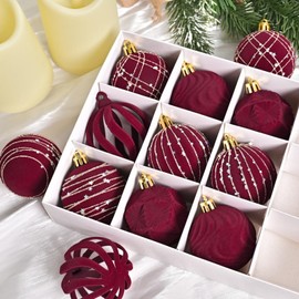 Sonriia Glitter Christmas Ball Ornament Flocked Process Christmas Tree Decoration Interior Goods Decoration Christmas Ball Sequins Red Green Event Party Store Shopping Mall Home New Year Birthday