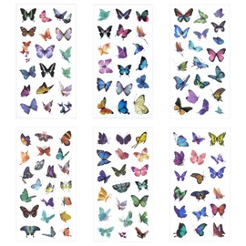 Andiker 6 Sheets Buutefly Scrapbooking Stickers, Watercolor Self Adhesive Washi Planner Sticker Decals for DIY Craft, Diary, Letters, Notebook and Calendar Decoration