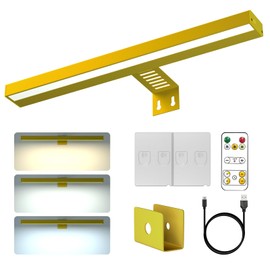 Starxing Rechargeable Picture Light with Remote, Wireless Battery Painting Light, 4400mAh Display Lamp with 3 Lighting Colors, Dimmable Timer Light for Dartboard, Wall Decor, Portrait Art (Gold)