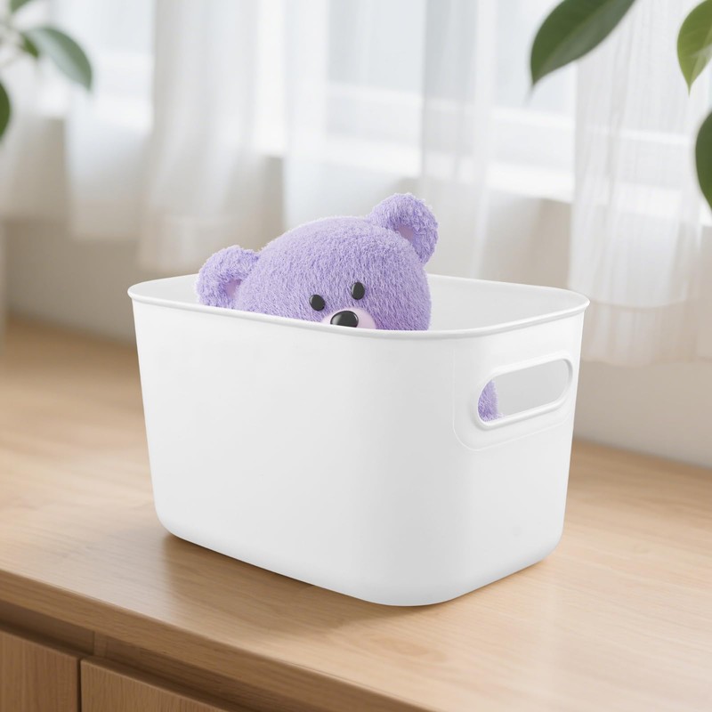 HOZEON 10 Pack White Plastic Storage Bins with Handle, Stackable