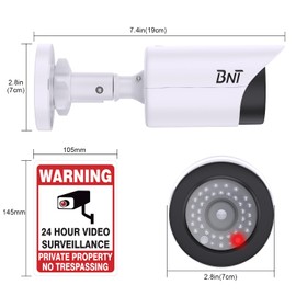 BNT Dummy Fake Camera, Surveillance Security CCTV Dome Camera, with One LED Light, Security Alarm Sticker Label (TC-W2), Security Camera Suitable for Indoor/Outdoor (2 Pack, White)