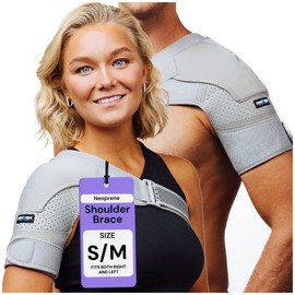 ZENKEYZ Rotator Cuff Shoulder Brace - Gray, S/M, Left & Right - Upper Arm Compression Sleeve for Injury Recovery - Arm Sling Shoulder Immobilizer with Ice Pack Pocket - Rotator Cuff Relief, Idea for Athletes and Seniors