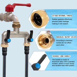 Brass Hose Splitter, 3/4 Inch 2 Way Faucet Diverter, Garden Hose Splitter with 2 Individual Valve and 2 Adapter, Heavy Duty Brass Tap Splitters for Timer, Garden