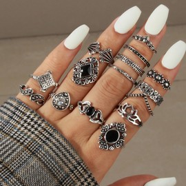 Pack of 15 Vintage Punk Rings Set for Men Women, Stackable Boho Chunky Emo Finger Rings, Ankle Midi Rings Set, Trendy Stacking Rings, Y2K Set