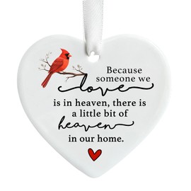 Cardinal Memorial Ornament, Heaven Tribute Ceramic Heart Keepsake, Sympathy Hanging Decoration for Christmas Tree, Remembrance Gift for Loss of Loved One with Gift Box