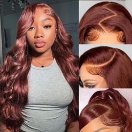 24 Inch Reddish Brown Lace Front Wigs Human Hair 13x4 Body Wave Lace Front Wig 180% Density 33# Lace Frontal Wigs Human Hair Pre Plucked with Baby Hair for Women Glueless Wigs Human Hair