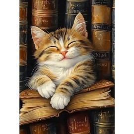 MXJSUA Fluffy Cat Diamond Painting Kits for Adults, 5D Diamond Art Kits for Beginners, DIY Full Round Drill Picture with Diamond for Home Wall Decor, 30x40cm