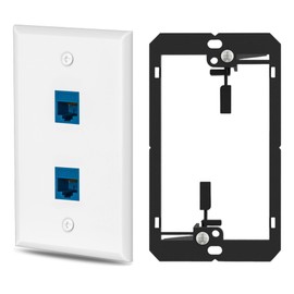 1 Pairs Ethernet Wall Plate Cat6 2 Port Keystone Jack Wall Plate with RJ45 Coupler Outlet Connector and Single Gang Low Voltage Mounting Bracket