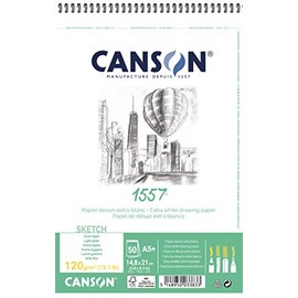CANSON 1557 Bright White 180gsm A5 Drawing Paper, Light Grain, 30 Sheets, Ideal for Professional Artists & Illustrators