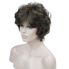 Lydell Women's Short Wavy Curly Wig Synthetic Hair Full Wig 6 inches (Med Golden Brown)