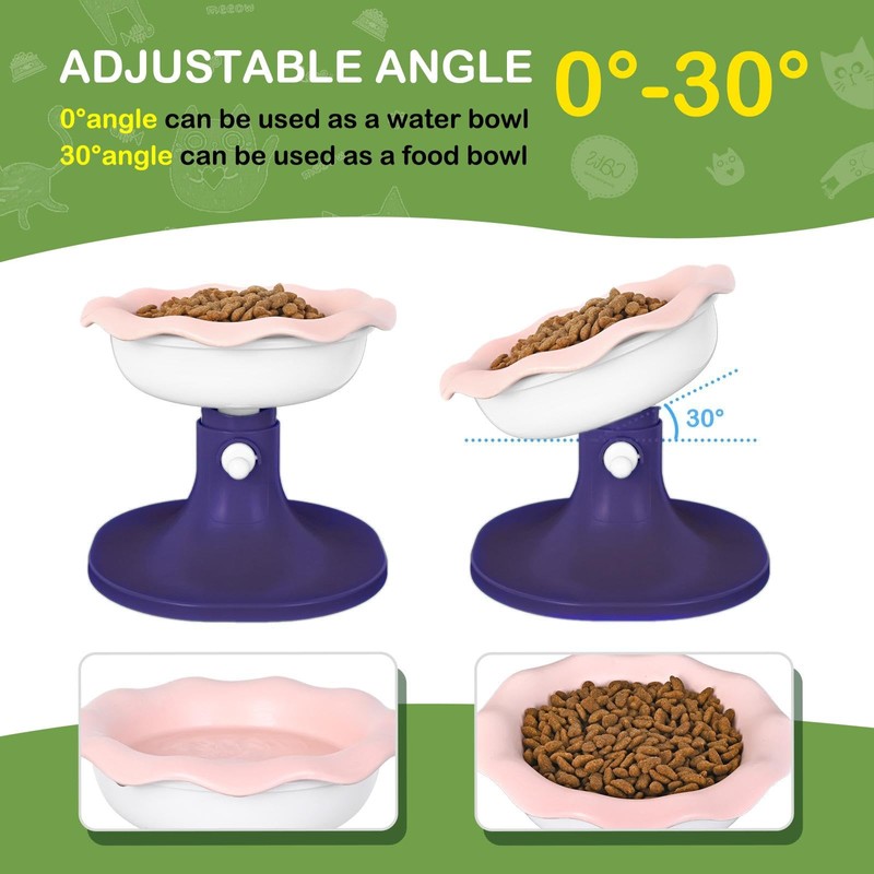 LimxFree Adjustable Ceramic Elevated Cat Bowls, 30° Tilted Raised Cat