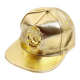 Hip Hop Hat Flat-Brimmed Rock Cap Adjustable Baseball Caps Men Women (US, Numeric, 6 3/4, 7 1/2, Skull -Gold)