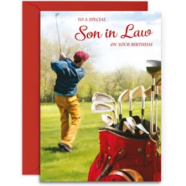 Son in Law Golf Birthday Card - Medium Sized Card (A5 Size -148mm x 210mm) with Envelope