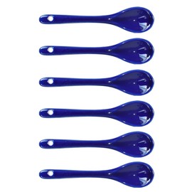 Xmomx 6 pcs Porcelain Egg Spoons Tea Spoon Ceramic Spoons 4.7 inch Coffee Dessert Yogurt Tea Milky Dark blue