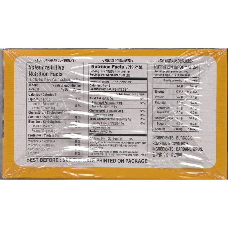 Burdock Tea - 100 Bags Gluten Free, Vegan